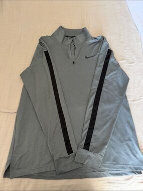 Nike Pro Light Gray Quarter-Zip Pullover with Black Sleeve Stripes